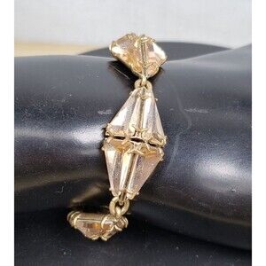 Vintage 1980's J. Crew Crystal Blush Gold Retro Style 7" Statement Bracelet